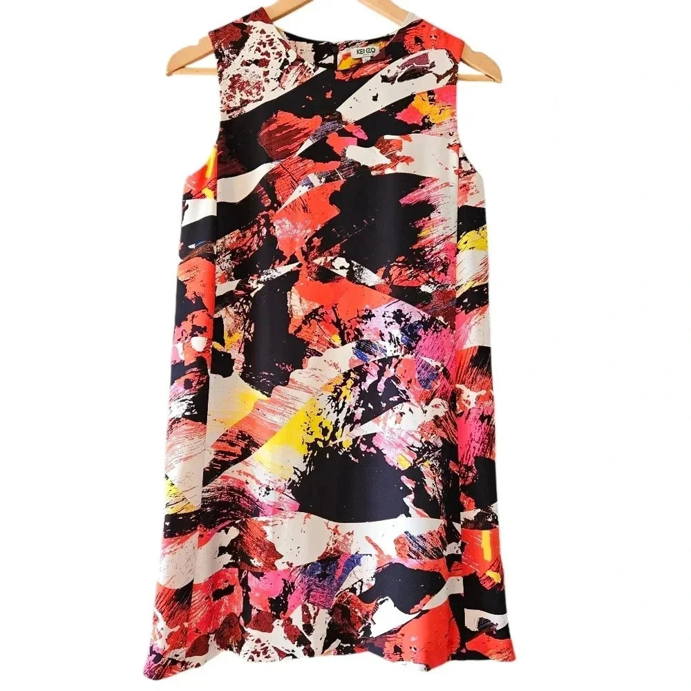 Kenzo Women's Sleeveless Colorful Abstract Boho Artistic Classic Mini Dress 36.